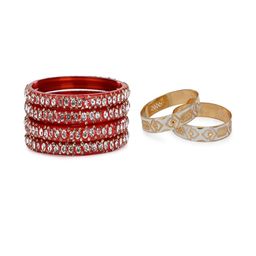 SOMIL Set Of 6 Red Alloy Artificial Stones and Beads Antique Bangles-image-42