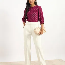 SALT ATTIRE Women Polka Dot Print Crepe Top-picture-19