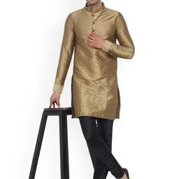 VEERA PARIDHAAN Ethnic Motifs Woven Design Band Collar Jacquard Kurta-image-94