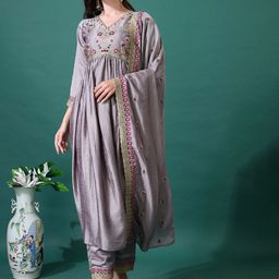 Hirvanti Fashion Women Ethnic Motifs Embroidered Empire Thread Work Kurta with Trousers & With Dupatta-image-98
