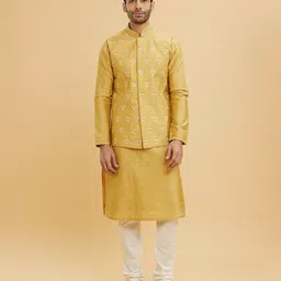 Twamev Men Regular Mirror Work Kurta with Churidar And Nehru Jacket-1