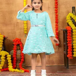 BAESD Girls Round Neck Self Design Pure Wool Fit & Flare Dress-picture-13