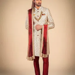 Dulha Ghar Men Embroidered Mandarin Collar Sherwani-27