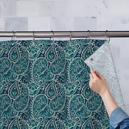 ArtzFolio Teal & Blue Floral Printed Waterproof Shower Curtains-image-60