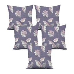PRTREND Grey & White 5 Pieces Floral Printed Square Cushion Covers-12