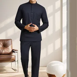 Moda Rapido Band Collar Pure Cotton Straight Short Kurta With Trousers-picture-53