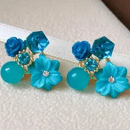 AKISON JEWELS Women Floral Blue Studs Earrings-39