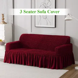 HOKIPO Maroon Turkish Bubble 3-Seater Stretchable Sofa Cover With Arms-picture-48