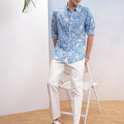HIGHLANDER Men Cutaway Collar Floral Printed Cotton Casual Shirt-picture-16