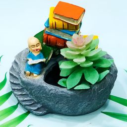 ShopMeFast Grey & Yellow Resin Monk With Book Flower Succulent Planter-43