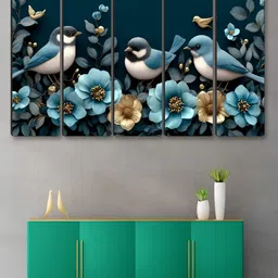 Myntra Elegant Homes Teal & White 5 Piece Floral and Botanical Printed Canvas Wall Arts-15