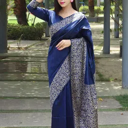 bigben textile Women Solid Zari Banarasi Saree-6