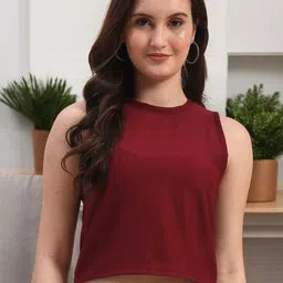 Leewan Women Maroon Solid Tank Crop Top-picture-46