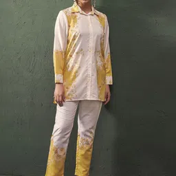 Anouk Beige Abstract Printed Shirt Collar Shirt With Trouser-picture-1