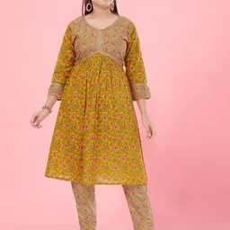 BAESD Girls Ethnic Motifs Printed Empire Pure Cotton Kurta with Trousers-picture-41