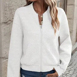 StyleCast Women Collarless Self Design Cotton Casual Bomber Jacket-12