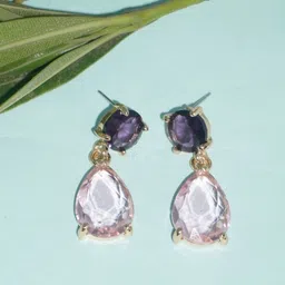 Niscka Gold-Plated Artificial Stone Studded Contemporary Drop Earrings-70