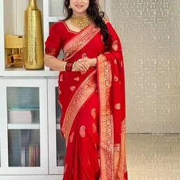 SWEETPEL Ethnic Motifs Woven Design Zari Banarasi Saree-picture-16