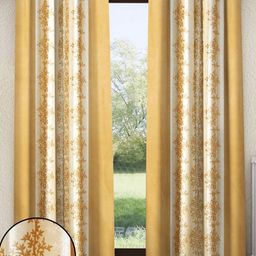 Home Sizzler Gold-Toned & Off White 2 Pieces Floral Printed Window Curtains-image-24