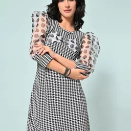 BAESD Women Checked Puff Sleeve Bodycon Mini Dress-image-83