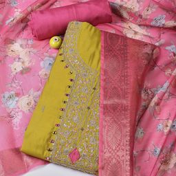 Meena Bazaar Embroidered Art Silk Unstitched Dress Material-image-62