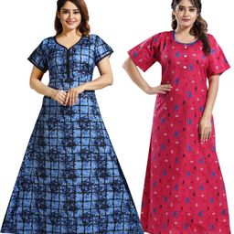 Inner Beats Women Pack Of 2 Multicoloured Cotton Blend Nightdress-picture-41