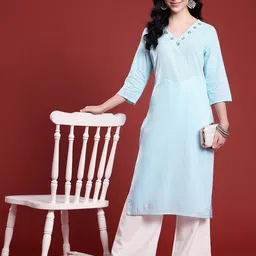 Anouk Mirror Work Straight Pure Cotton Kurta-image-57