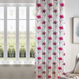 Kanodia Poly Fab White & Pink Floral Long Door Curtain-49