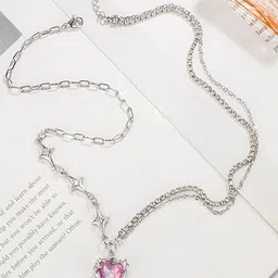 Krelin Stainless Steel Artificial Stones Studded Layered Minimal Necklace-picture-6