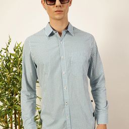 Thomas Scott Men Smart Spread Collar Micro Checked Cotton Slim Fit Casual Shirt-image-26