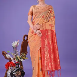 Panzora Floral Zari Linen Blend Saree-image-86