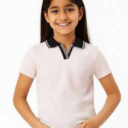 CHILINS Girls Self Design Polo Collar Pure Cotton T-shirt-image-20