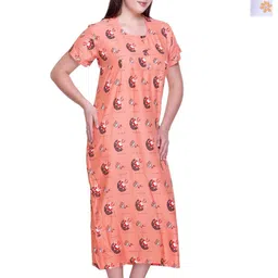 FIRST SLEEP Women Printed Round Neck Maxi Nightdress-image-56
