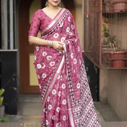 LeeliPeeri Designer Floral Printed Woven Design Silk Saree With Unstitched Blouse Piece-picture-12