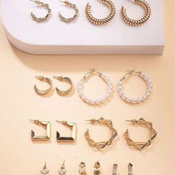 Bohey by KARATCART Set Of 9 Gold-Plated Artificial Beaded Contemporary Half Hoop Earrings-picture-9