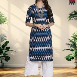 HERE&NOW Selection Of 2 Chevron Printed Round Neck Straight Kurtas-picture-10