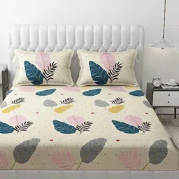 Myntra Elegant Homes Blue & Cream Printed 300 TC Fitted King Bedsheet Set 1.82 m x 1.98 m-2