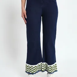 Sugercandy Women Checked Flared Jeans Trousers-image-1