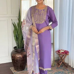 Happy Design Women Ethnic Motifs Embroidered Kurta with Trousers & Dupatta-picture-49
