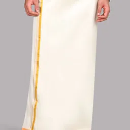 Devala Men Pure Cotton Solid 1 inch gold zari border Single layer Dhoti-17