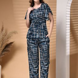 ETC Geometric Printed Notch Neck Satin Kaftan With Pyjama-picture-45