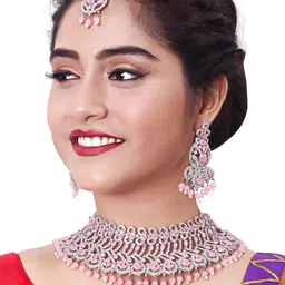 VATSALYA creation Rhodium-Plated Artificial Stone Studded Jewellery Set-image-63