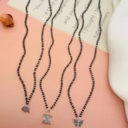 Anouk Set Of 3 Silver-Plated Artificial Stones Studded And Beaded & Beaded Mangalsutras-picture-28