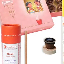 GaneshaSpeaks 55-Pcs Brown Rose Dhoop Cup, Dhoop Stick & Lemongrass Incense Stick-image-75