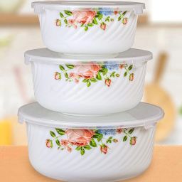 mdnsho Opalware Mixing Bowl Opalware Mixing Bowl Set with Premium Lid Microwave (500 ml, 1000 ml, 1500 ml) image 4