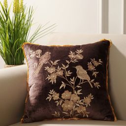 Pure Home and Living Purple & Gold Toned Embroidered Velvet Square Cushion Cover-picture-13