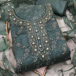 KALINI Embroidered Organza Unstitched Dress Material-image-24