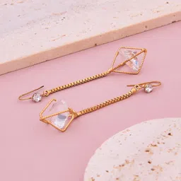 GC PREMIUM JEWELLERY Gold-Plated Stainless Steel Cubic Zirconia Studded Drop Earrings-image-32