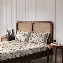 The Happy Pod White Floral Pure Cotton 144 TC Flat Queen Bedsheet With 2 Pillow Covers-image-30