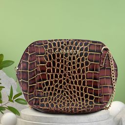 Caprese Animal Textured Half Moon Sling Bag with Applique-picture-28